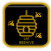 A black and yellow icon with the words lm beehive