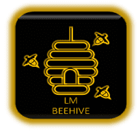 A black and yellow icon with the words lm beehive